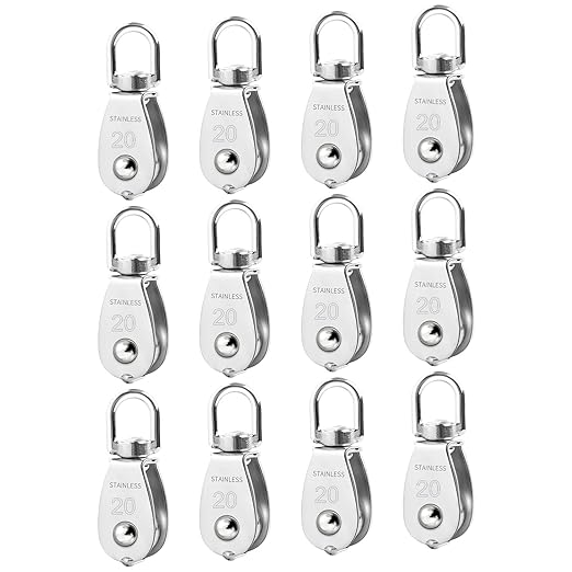 12 Pack M20 Single Pulley Block, 304 Stainless Steel Wire Rope Cable Pulley, Heavy Duty Swivel Pulley Wheel Hanging Wire Towing Wheel for Lifting