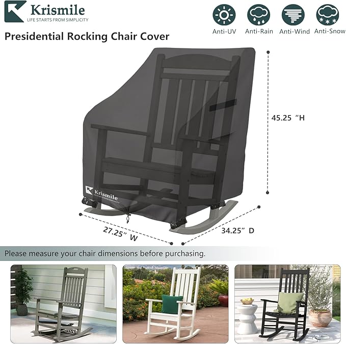 Outdoor Rocking Chair Cover,Heavy Duty 600D Waterproof Patio Rocking Chairs Winter Cover for 27" W x 34" D x 45" H Presidential Rocking Chair,Black