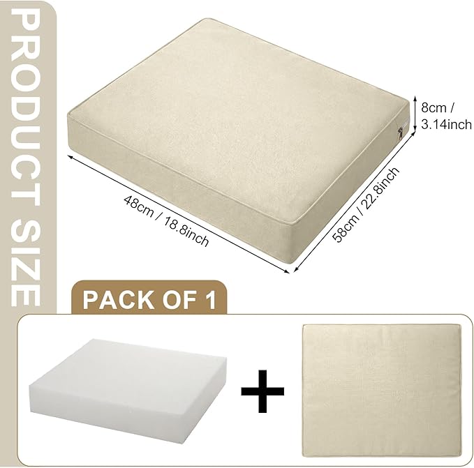 DoubleFill 1 Pcs Outdoor Ottoman Cushion 23"x19"x3" Waterproof Fade Resistant Outdoor Footstools Cushion Removable Patio Ottoman Cushions with Adjustable Fixing Strap for Stool (Beige)