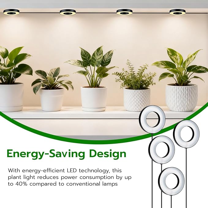 Mcbazel Ceiling Grow Lights for Indoor Plants, with 3/9/12H Auto Timer Switch, 3 Colors,10 Dimming, Quad Head, Corded, Mini Growing Lamp for Pot Plants, Succulents, Shelves