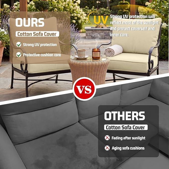 4pcs Outdoor Patio Cushion Covers Replacement, 24" Zippered Outdoor Cushion Covers Waterproof, UV Resistant & Washable Patio Furniture Cushion Covers Waterproof for Patio Sectional, Beige Covers Only