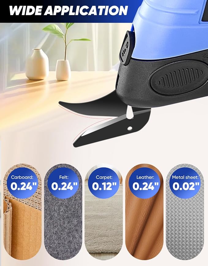 Sakerplus Cordless Electric Scissors, Fabric Scissors, Powerful Pinking Shears, Rechargeable Cardboard Cutter (Blue-Box(1 Tungsten Steel Blade))