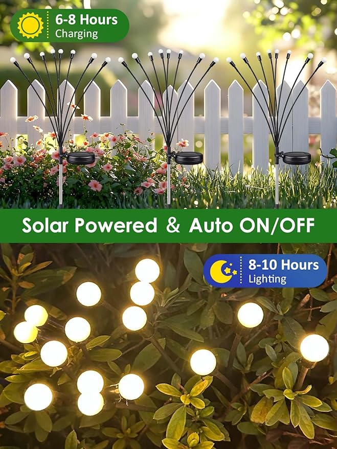 2026 Upgraded Solar Lights Outdoor, 10 Pack Solar Garden Lights with 2 Modes, Firefly Lights Outdoor Waterproof, Sway by Wind, Twinkle Firefly Light for Yard Patio Path Garden Decoration (Warm White)