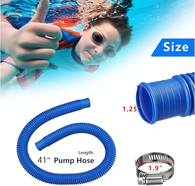 1.25" x 41in Pool Hoses Set for Above Ground Pools – Pool Pump Replacement Hose with Clamps, Compatible with Intex, Coleman, Summer Waves Pool Pumps & Filters (2 PACK White)