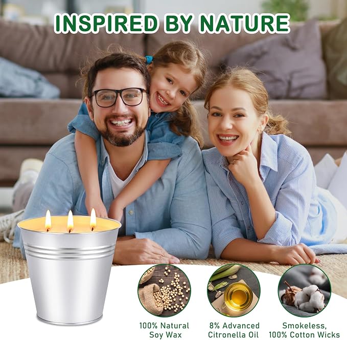 Citronella Candles Outdoor - Large 34oz Citronella Candle for Patio up to 200 Hours Burning, 3-Wick Summer Outdoor Candles Bulk for Home,2pcs Soy Wax Candle for Garden Camping Party Yard Balcony