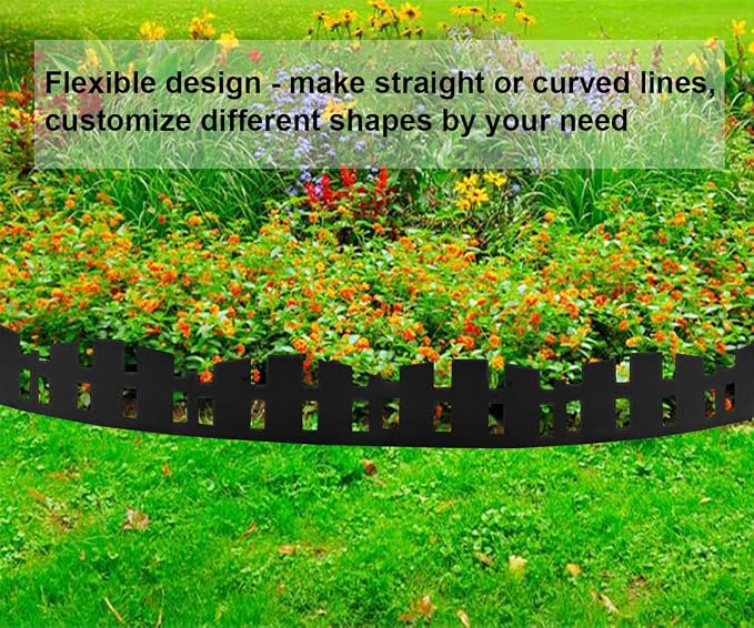 Garden Edging 33FT x 3.5~4.6IN Tall, Landscape Edging Borders with 60pcs Plastic Stakes,Arched Design Flexible Lawn Edging Border, No Digging Edge Fence DIY for Tree Flowerbeds Grass Yard