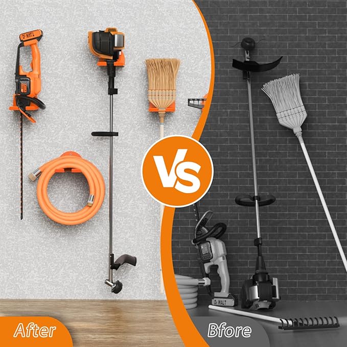 Weedeater Hanger, Heavy Duty Weed Eater Hanger Wall Mount, Garden Power Tool Holder with Rubber Coating for Grass Trimmer, Hedge Trimmer, Leaf Blower, Garage Organizer, 1 Pack