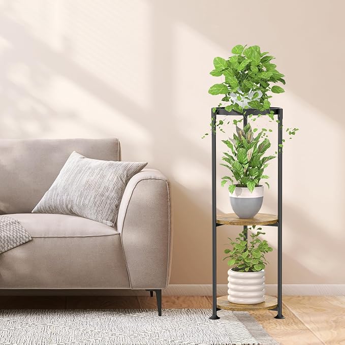 iDavosic.ly 34 Inch Tall Plant Stand for Indoor Outdoor 2 Pack, 3 Tier Vertical Metal Flower Holder Shelf and 5 Layer Corner Pot Display Rack for House Patio Porch Garden Balcony Living Room, Black