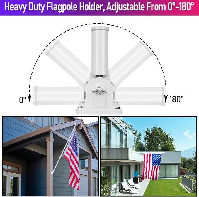 LETSTRY 6FT Flag Pole Kit for Outside House with Solar Light, 1" Thickened Stainless Steel with Adjustable Bracket, Wall Mount Flagpole for 3x5 American Flags for Outdoor, Residential, Porch (White)
