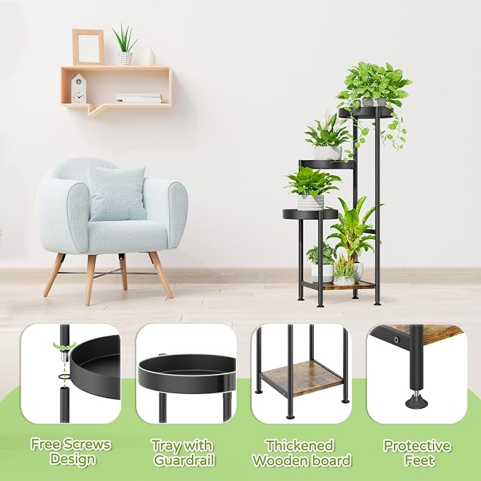 Oppro Plant Stand Set of 2, Tiered Metal Wood Corner Planter Stands Flower Shelf for Indoor Outdoor Plants
