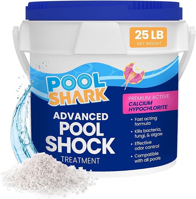 POOL SHARK 68% Calcium Hypochlorite Pool Shock | 25 lb Bucket Chlorine Granules | Pool Shock Treatment for Swimming Pools | Inground & Above Ground Pool Cleaning, Fast-Acting Chlorine Shock