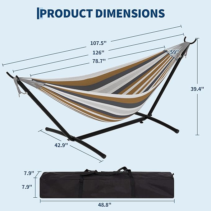 Garvee 2 Person Hammocks with Stand for Outside, Double Hammocks Portable Space Saving Heavy-Duty Steel Stand for Indoor Outdoor Patio with Carrying Bag, 450 lbs Capacity