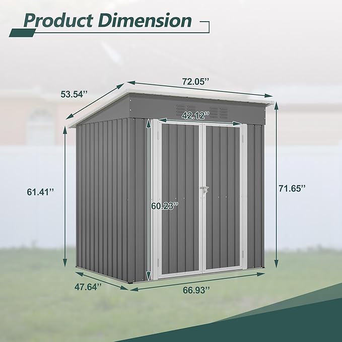 Ball & Cast 6x4FT Storage Shed with Lockable Door,Heavy Duty Outdoor Metal Sheds with Punched Vent, Waterproof Tool Sheds for Garden,Backyard,Lawn,Easy to Assemble,Gray