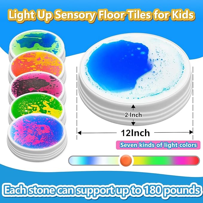 Onyoloy Stepping Stones for Kids - Light Up Liquid Stepping Stones with 7 Color LED, Non-Slip Sensory Balance Toys for Toddlers Ages 3-5, Indoor Outdoor Fitness Toys for Birthday