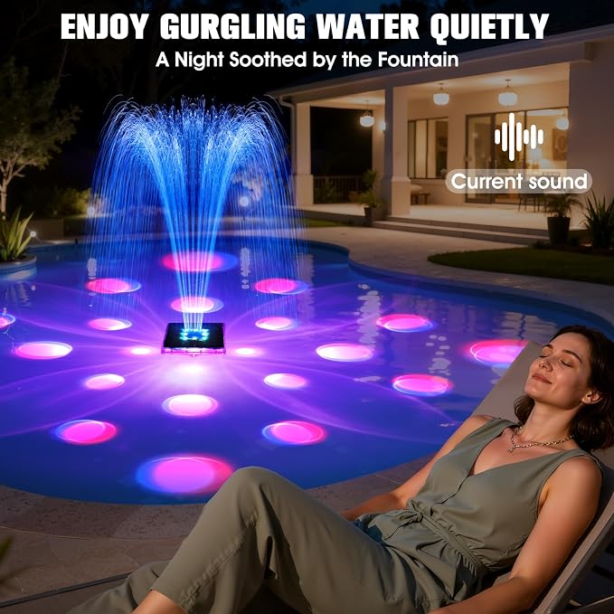 Patent Solar Fountain,Floating Solar Pool Fountain with 9 Lights&Anchor,Large Solar Powered Water Fountain for Above Ground Pool Fountain Pump, Waterproof Floating Fountain for Pool-Dark Blue