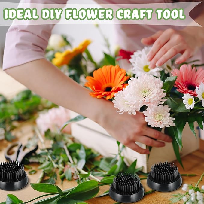 Sliner 8 Pcs 2.36 x 0.51 Inch Floral Frogs Round Brass Flower Holder Japanese Ikebana Vase Floral Frogs Arranger Fixed Tools Pin for Flower Arrangement Home DIY Craft(Black)