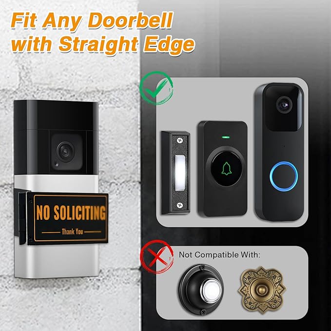 Metal Doorbell Cover No Soliciting Sign for House，Universal Fitting Doorbell Cover That Rotates From NO SOLICITING to DO NOT DISTURB,Flipable No Solicitors Sign for Ring Doorbell, Horizontal & Vertical Mode, Easy Installation，The Gift for Home Offices ...