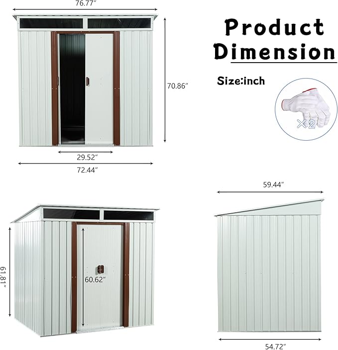 6FT x 5FT Outdoor Storage Shed, Heavy Duty Galvanized Steel Garden Shed with Sloped Roof, Sliding Lockable Doors, Punched Vents & Foundation Kit, Weather Resistant Tool Shed for Backyard, White