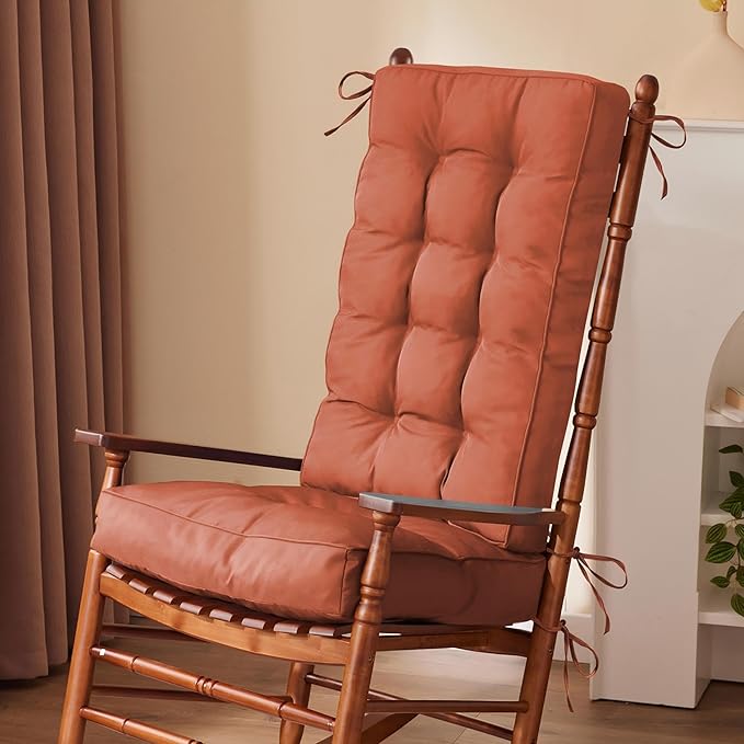 IPYNBAP Rocking Chair Cushion, Waterproof and Fade-Resistant Patio Chair Cushions, Tufted Chair Pads for Rocker Furniture, 18x18 Inch, Indoor/Outdoor Seat Cushions with Ties, Spice