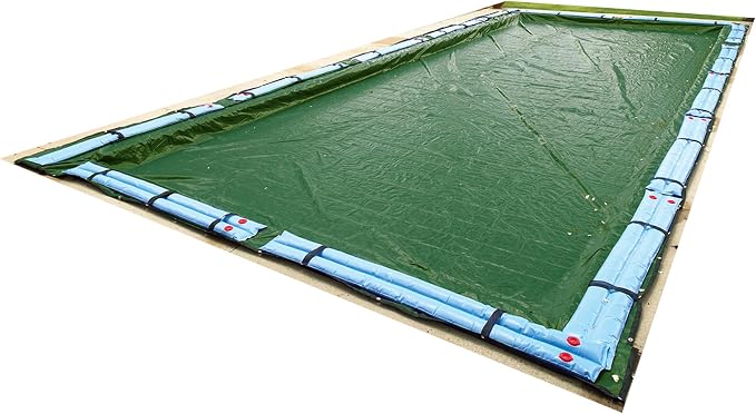 Blue Wave Silver 12-Year 12-ft x 24-ft Rectangular In Ground Pool Winter Cover, Forest Green | Solid polyethylene, black underside, heat-sealed seams, grommets, cable, winch, 5-ft overlap, 12-yr support, green