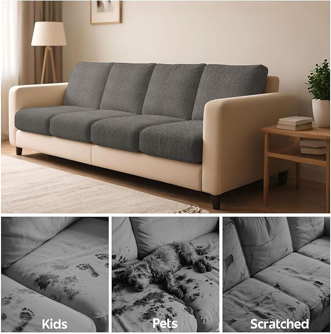 pickyNproud 8Pcs Patio Cushion Covers Stretch Outdoor Couch Cushions Slipcovers Replacement Washable Furniture Protector with Elastic Bottom Sofa Chair Seat Cover, Charcoal Gray