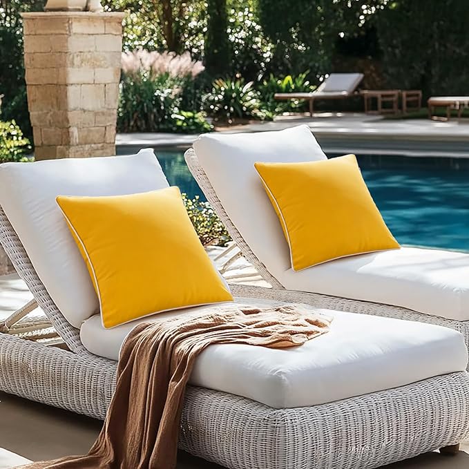 MIULEE Pack of 2 Outdoor Waterproof Pillow Covers Decorative Farmhouse Spring Throw Pillow Covers Square Solid Color Couch Pillow Covers for Patio Tent Bed Sofa Living Room 20x20 Inch Yellow