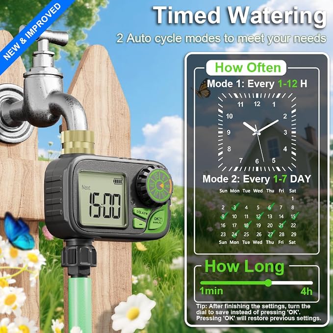 Sprinkler Timer, Programmable Digital Water Hose Irrigation Timer for Lawn | Manual Override,Automatic Watering, Outdoor Waterproof, Yard & Lawn Use with Rain Delay