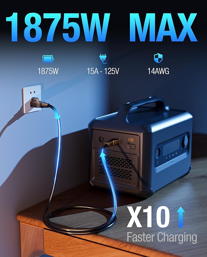 UL Listed Heavy-Duty Power Station Fast Charging Cable, 14AWG 125V 15A Power Cord for Jackery Explorer 3000/2000/1500/1000 Pro, Ecoflow Delta/River, Bluetti EB3A, Anker 757/767, Segway Cube, DJI(16FT)