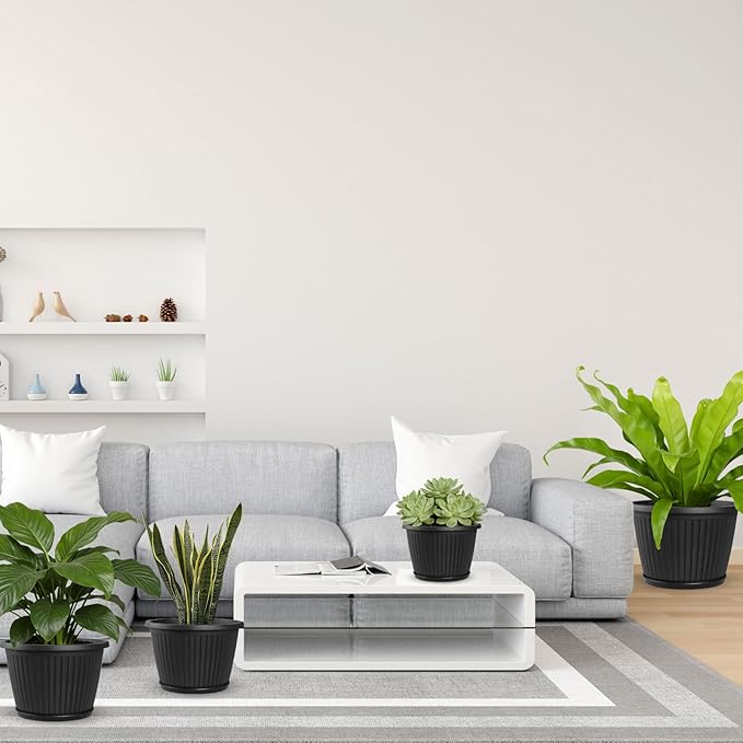 Fodetyff 16-inch-Plastic-Plant-Pots-with-Saucer, Flower Pots Containers for Indoor Outdoor Plants, Large Resin Planter with Drainage Holes and Saucers for Snake Plant Monstera