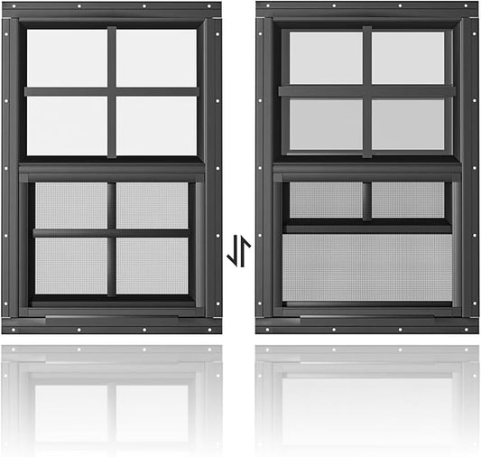 WRISIN 2 Pack Shed Windows 18" W x 27" H Flush Mount, Black Household Windows for Playhouses, Barns, Chicken Coop
