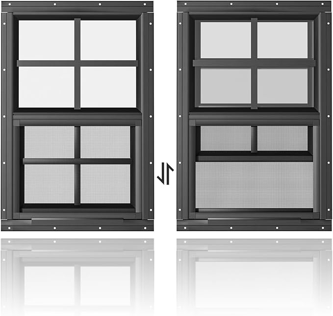 WRISIN 2 Pack Shed Windows 12" W x 18" H Flush Mount, Black Household Windows for Playhouses, Barns, Chicken Coop