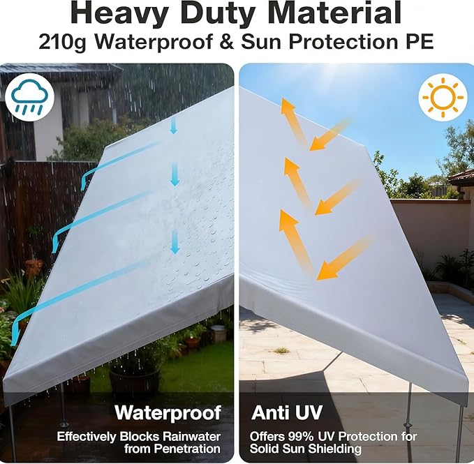 12x20 FT Carport Replacement Canopy Top Upgraded Car Port Canopy Cover for Carport Party Tent Waterproof & UV Protected, Easy Installation with Ball Bungees, Grey (Top Cover Only, Frame Not Included)