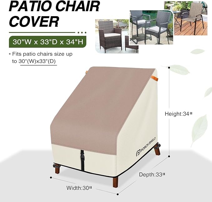 Porch Shield Patio Chair Covers -Waterproof Outdoor Lounge Deep Seat Lawn Chair Cover - 30W x 33D x 34H inch, Light Tan & Khaki