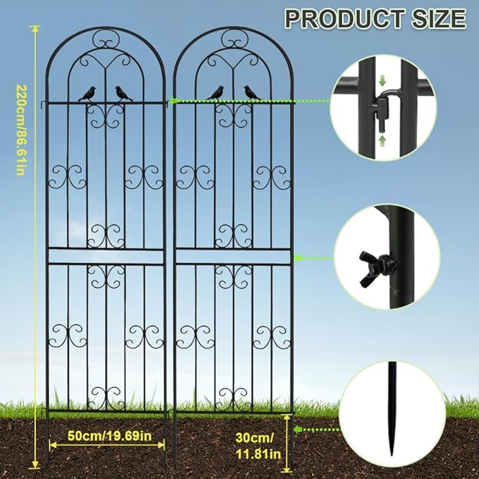 2 Pack 86.7" H x 19.7" W Metal Garden Trellis for Climbing Plants Outdoor, Black Lattice Panel, Sturdy Plant Support for Roses, Vines, Cucumbers & Vegetables