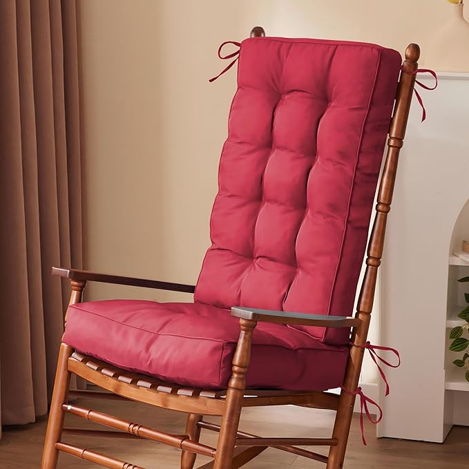IPYNBAP Rocking Chair Cushion, Waterproof and Fade-Resistant Patio Chair Cushions, Tufted Chair Pads for Rocker Furniture, 18x18 Inch, Indoor/Outdoor Seat Cushions with Ties, Burgundy