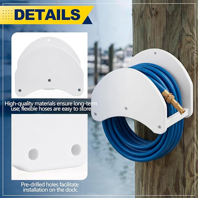 7 x 5 x 6 Inch Dockside Hose Holder White Plastic Wall Mounted Dockside Hoses Holder Hanger Installed on the Column for Water Hose Extension Cords
