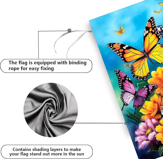 Spring Summer House Flags 28x40 Double Sided Large Butterfly Garden Flag Flower Yard Flags for Outside Butterflies Outdoor Decorative Floral Welcome Flags