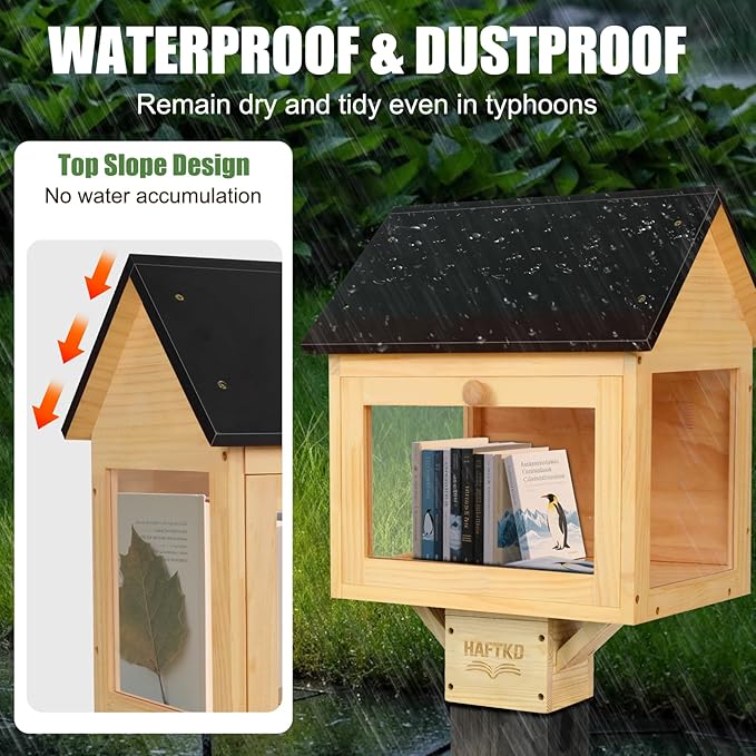 Little Library, Outdoor Library Book Box for Sharing Books, Wood DIY Storage Cabinet Easy Mount Neighborhoods Community and Schools