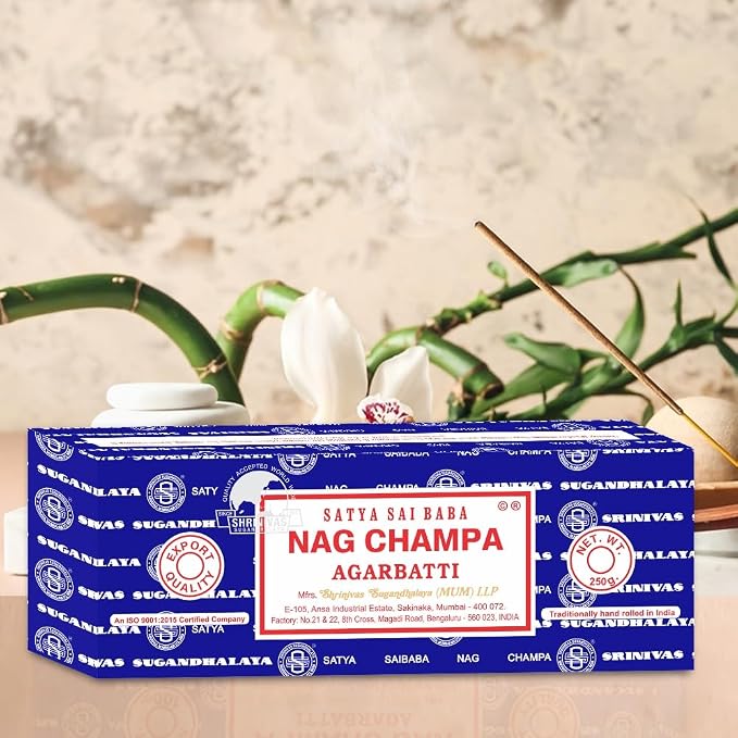 Satya Sai Baba Satya Nag Champa Incense Sticks 250 gmx 2 Pack (500 GMS), Agarbatti Hand Rolled Agarbatti Fine Quality Incense Sticks for Purification, Relaxation, Positivity, Yoga & Meditation