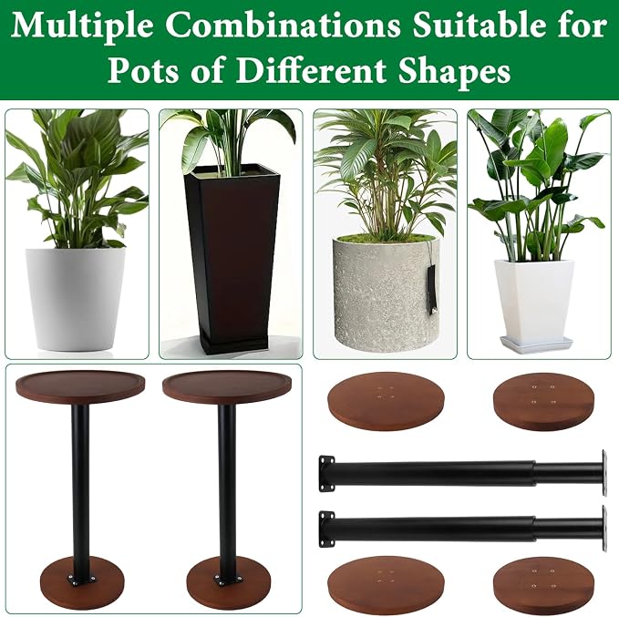 LUTTY 2Set Wooden Adjustable Plant Risers for Inside Pot,7.9-13.8 inches Tall Tapered Plant Riser Fill Bottom of Tall Flower Pots and Large Plants Containers, Rise Filler Riser of Flower Pots