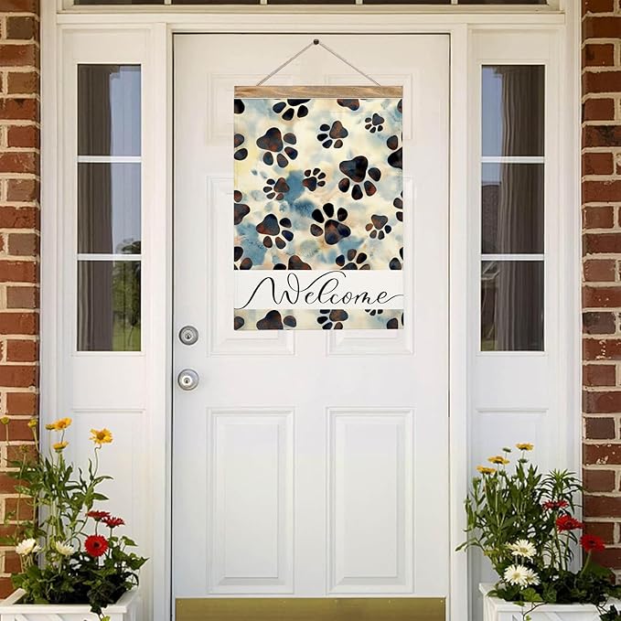 Mugod Paw Print Garden Flags 12.5x18 Inch Double Sided Puppy Dog Black and White Paws Yard Flag Small Outdoor Flag for Home Villa Outside Decor