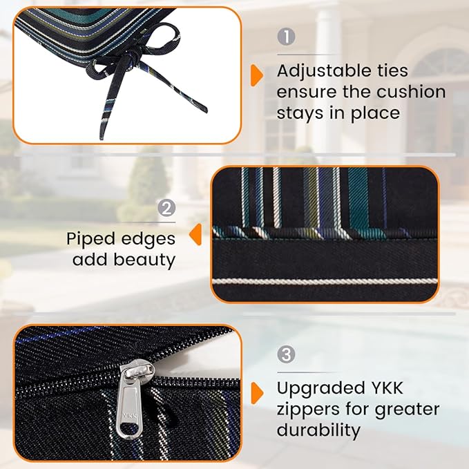 Sundale Outdoor Olefin Chaise Lounge Cushion, Water-Resistant Patio Lounge Chair Cushion, Thick Lounger Pad with 4 Straps Harbor Blue, 80 x 26 x 4 Inches