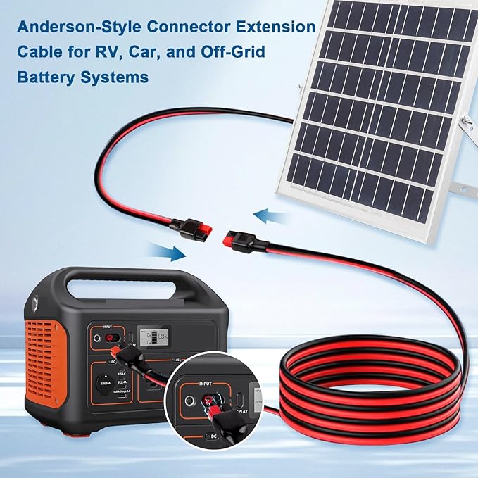 XRDS -RF 10AWG Anderson-Style Extension Cable 30FT, Anderson-Style 30A Connectors, Tinned Copper with PVC Jacket, Power Connect/Disconnect for Solar Panels, RVs, and Battery Systems