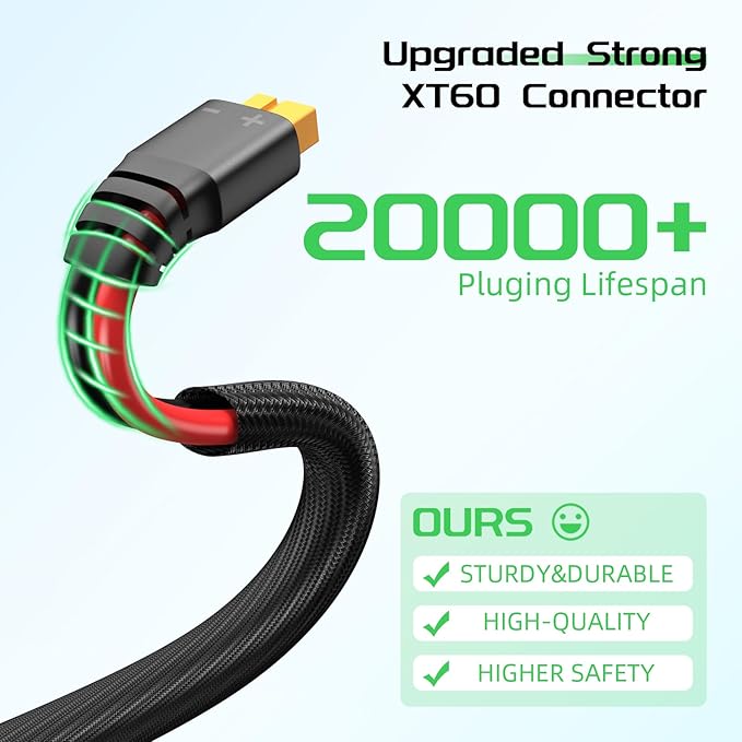Bateria Power Solar to XT60 Charge Extension Cable with Solar Connectors Caps,Solar Connector to XT60 Adapter Cable for Solar Panel to Battery RV Power Station Solar Generator(12AWG 3.3Ft)