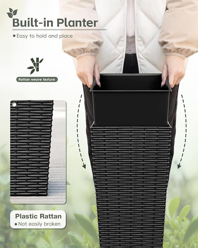 24 Inch Tall Plastic Planters (Set of 2), Detachable Inner Pot & Drainage Holes, Outdoor Decorative Flower Pots for Large Plants, Trees, Patio, and Garden, Black