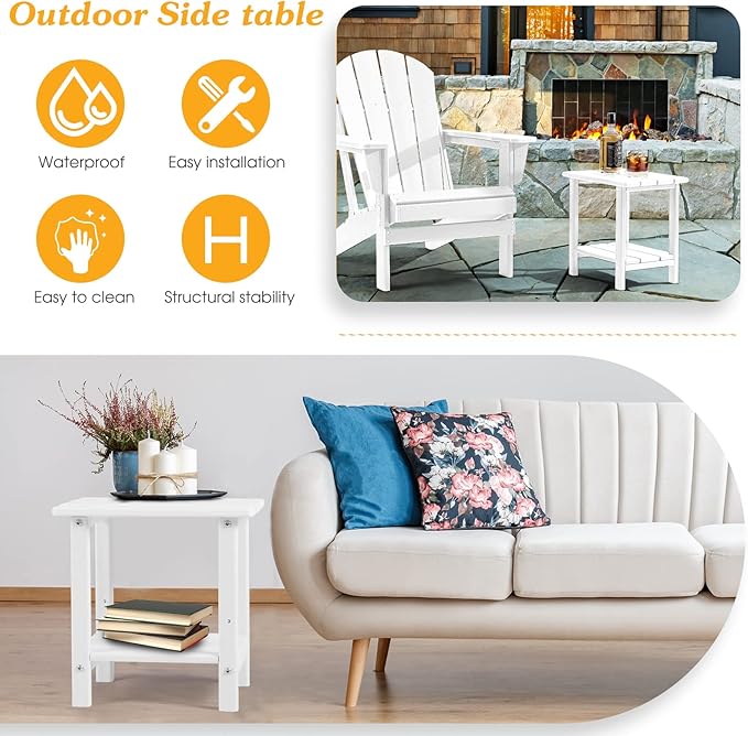 Apolimi Adirondack Outdoor Side Table, 2-Tier Sturdy Patio End Table Weather Resistant, 16.5" Solid Side Table for Patio, Pool, Porch