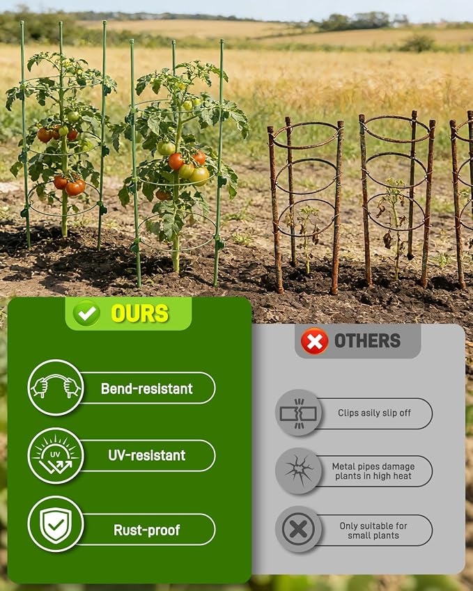 4 Pack 36 Inch Tomato Cages for Pots and Containers, Adjustable Tomato Plant Support with Sliding Clips, Plastic-Coated Metal Tomato Trellis Cage for Patio, Raised Bed & Garden Vegetables