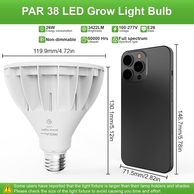 RDJ Bouns Grow Light Bulbs for Indoor Plants, E26 Base, 26W 3422LM (300 Watt Equiv), High PPFD with Optical Lens, CRI98, Seeds and Greens,LED Plant Light Bulb for Growing, Gifts for Gardening Lovers