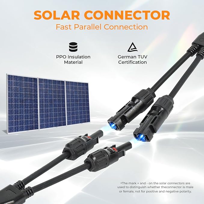 Solar Panel Connector 2 to 1 Solar Y Branch 2 Way 30A 1000V Solar Panel Splitter Y-Branch Cable Solar Panel Parallel Connectors Parallel Adapter for Solar Panel (1 Pairs)