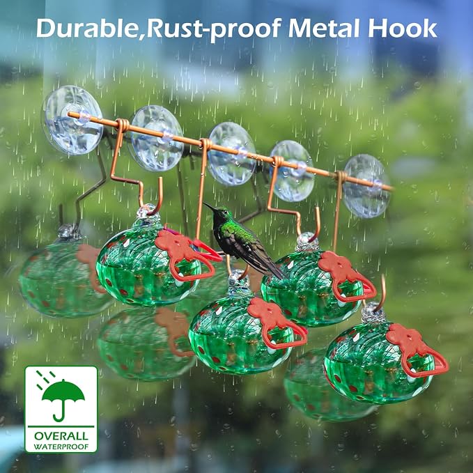 Pozfun Set of 3 Hummingbird Feeders for Outdoors Hanging,Hand-Blown Glass Hummingbird Feeder with Silicone Feeding Perch,Never Leak,Gardening Gifts for Woman Man(Red)